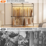 Aheaplus Industrial Pipe Clothing Rack, Reversible 79.7” Clothes Rack for Hanging Clothes, Heavy Duty Garment Racks Closet Wardrobe with LED Lights& Shelves, Walk-in Closet System, Black
